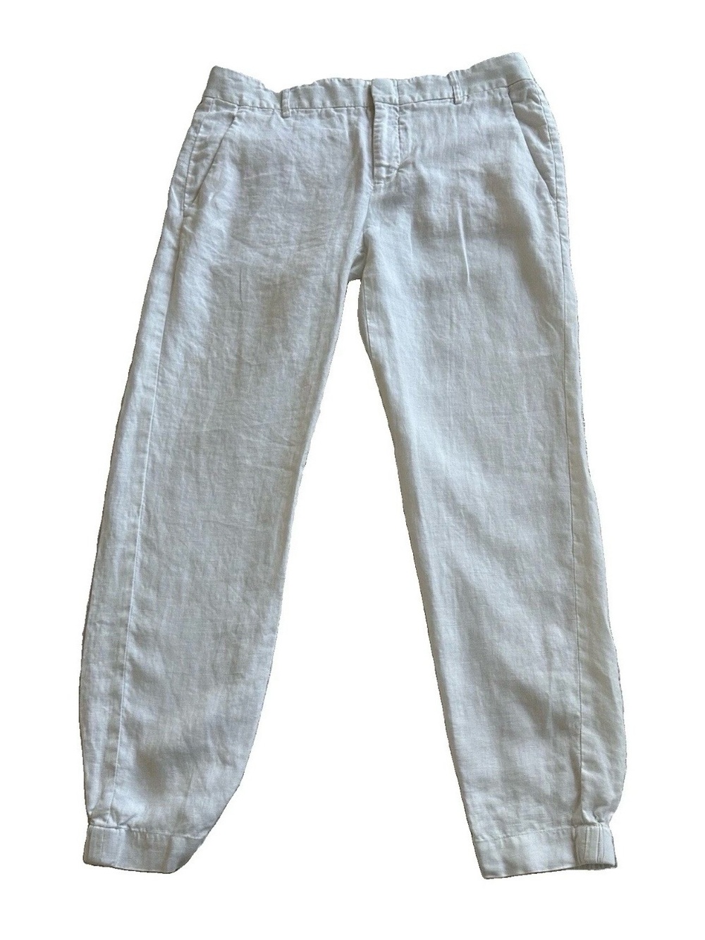 Vince White Linen Jogger Pants Cuffed Trousers Size 4 Quiet Luxury Minimalist